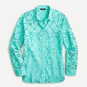 J Crew embroidered eyelet button down shirt with removable matching camisole.